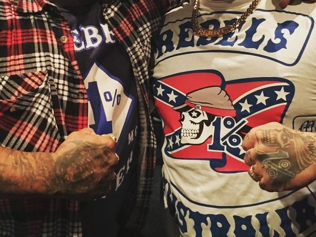 **HOLD FOR NWK** Australian motorcycle (Bikie) club members from the REBELS MC AUSTRALIA in Sydney, 2020. Picture: instagram https://www.instagram.com/ausmchistory/