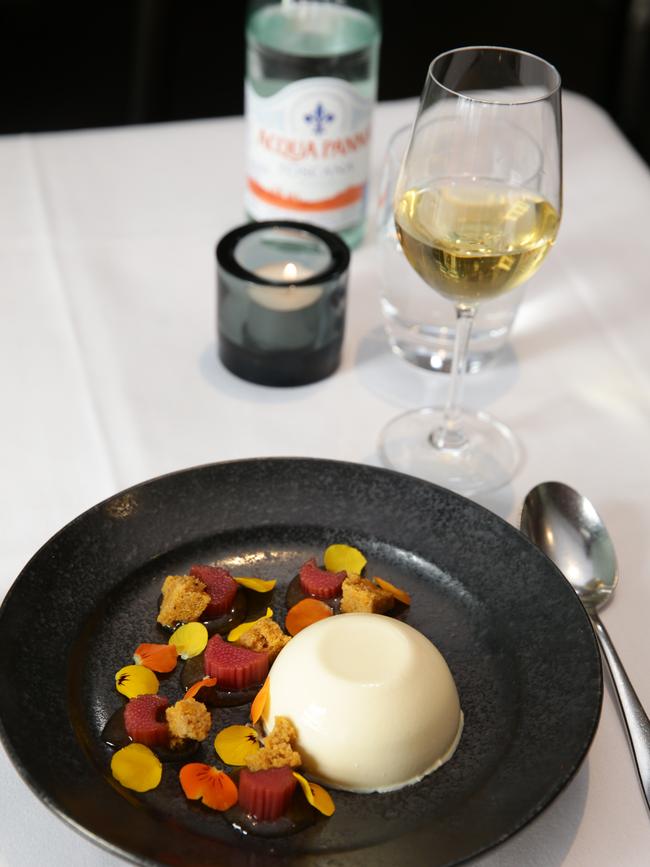 Ginger pannacotta with poached rhubarb. Picture: Andrew Tauber