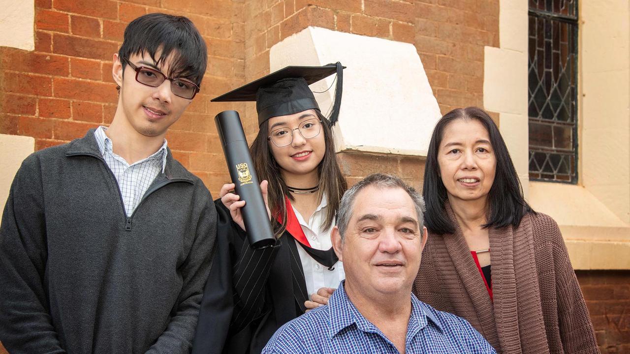 Matilda Brydon graduated with a Bachelor of Business Technology surrounded by her family; Ian, Pat and Hessell Brydon. UniSQ graduation ceremony at Empire Theatre. Wednesday, June 28, 2023