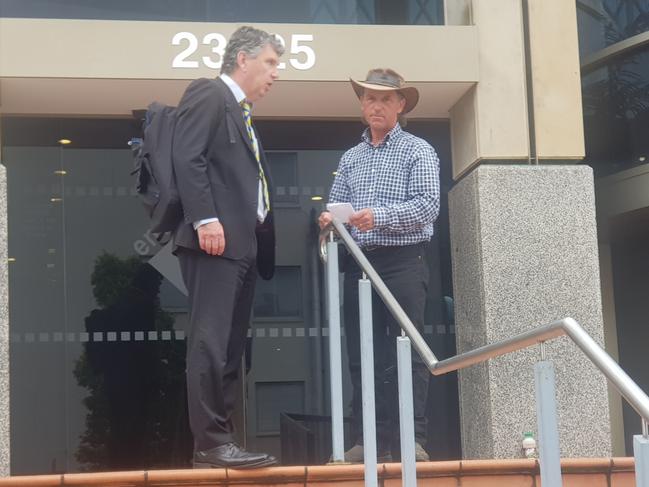 Ken David Pietters Rosendale (right) with his lawyer outside the Hobart Magistrates Court. Rosendale, a Levendale hobby farmer, has pleaded guilty to 32 animal cruelty-related charges. Picture: Amber Wilson