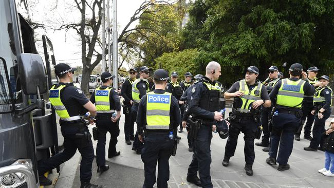 A huge police presence is also on the scene. Picture: Jason Edwards