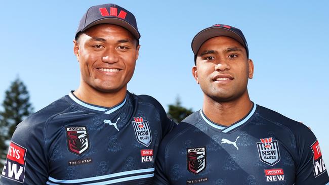 Stefano Utoikamanu and Tevita Pangai Junior of the Blues. Picture: Mark Kolbe / Getty Images