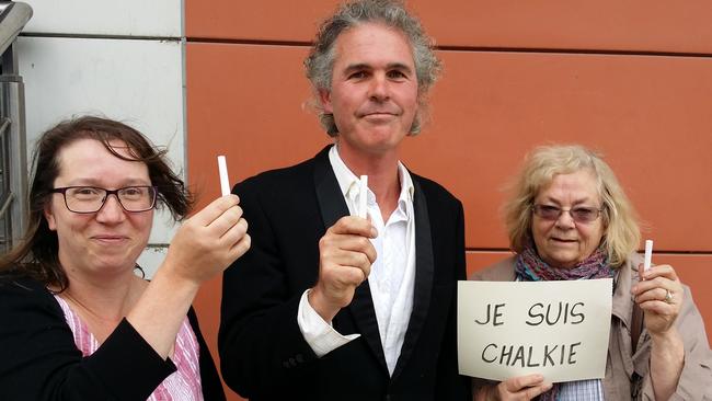 Anti-Maccas Tecoma protester Richard Pearson and supporters.