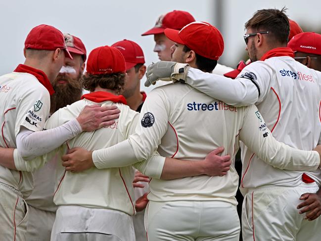 West Coburg players during the VTCA West Coburg v Airport West St Christophers cricket match in Pascoe Vale South, Saturday, Nov. 12, 2022. Picture: Andy Brownbill