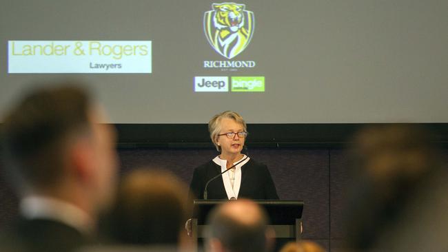 Richmond president Peggy O'Neal speaks at a Law Institute lunch. Picture: Sarah Matray