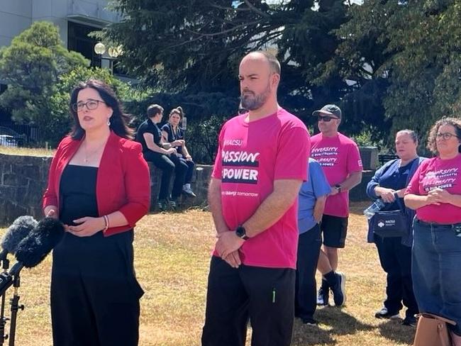 Labor's Ella Haddad speaks outside the Launceston General Hospital on Wednesday, February 19, 2025.