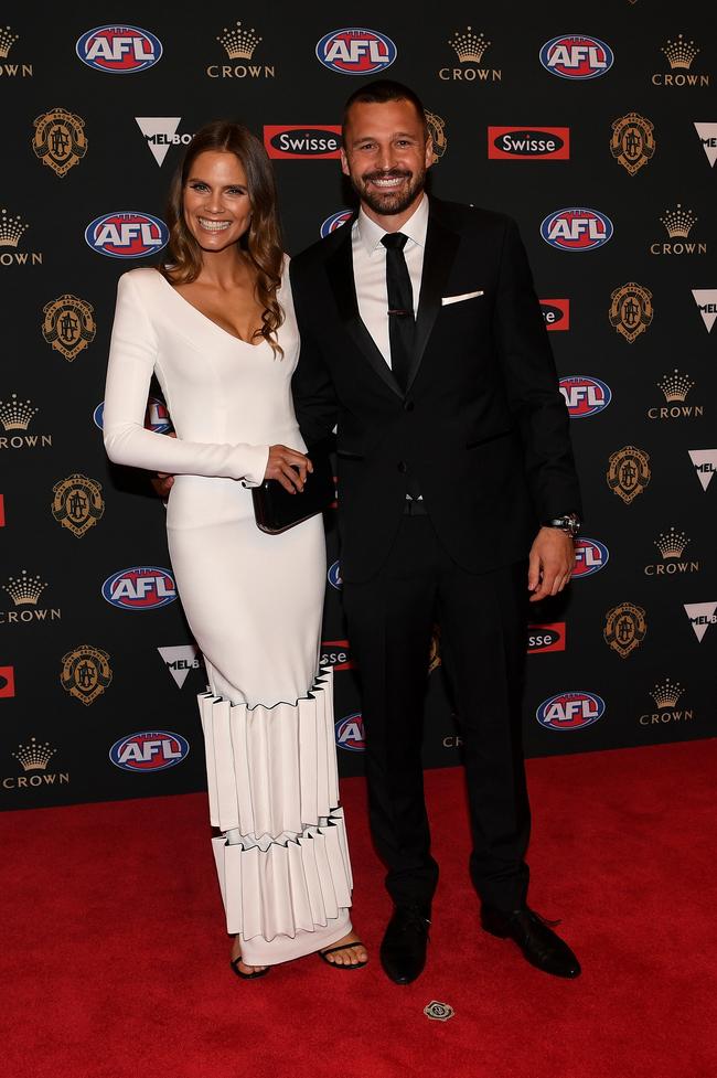 Jarryn Geary of St Kilda and partner Emma Giles. Picture: AAP
