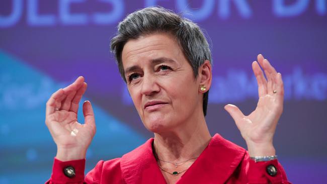 EU competition chief Margrethe Vestager says the draft laws aim to rein in the online “gatekeepers” that dominate the market. Picture: AFP