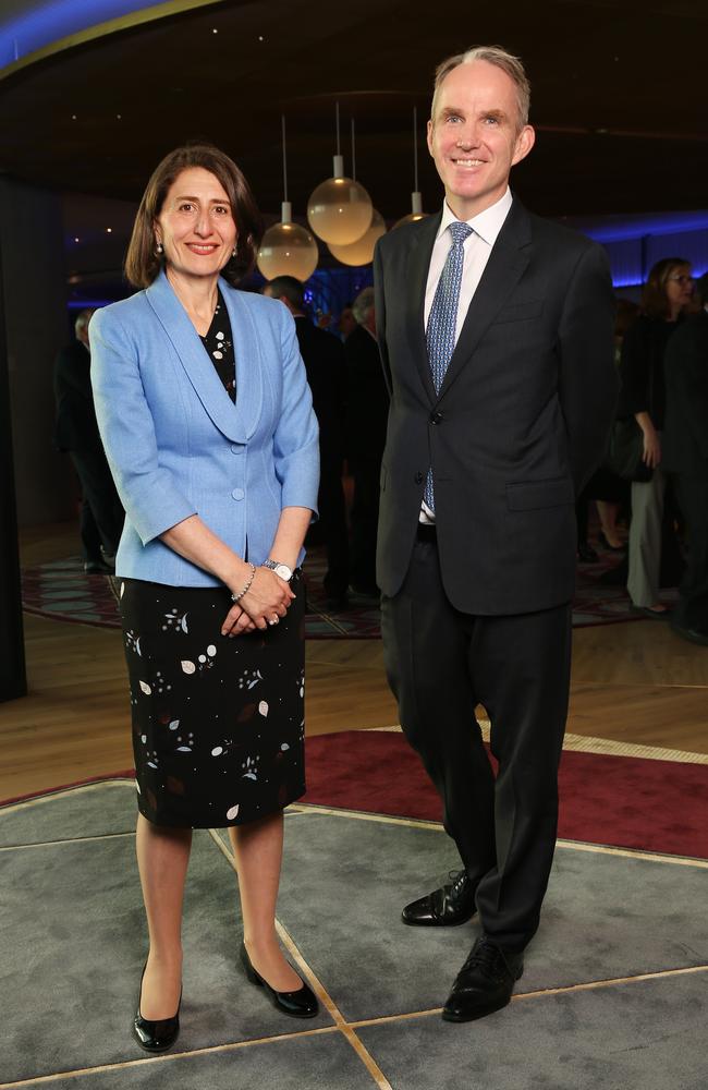 NSW Premier Gladys Berejiklian and Daily Telegraph Editor Christopher Dore at the 2017 Bradfield Oration. Picture: Richard Dobson