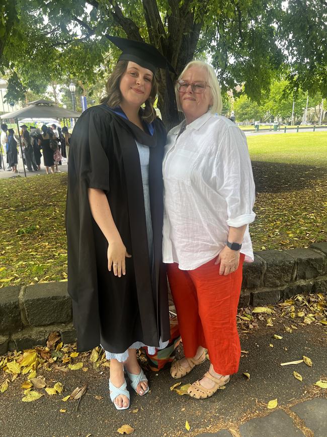 Emma Gilbert (Master of Public Policy and Management) Cathie Gilbert at the University of Melbourne graduations held at the Royal Exhibition Building on Monday, December 16, 2024. Picture: Jack Colantuono