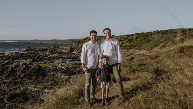 Nick Stead and Aaron Suine with their son Abraham.