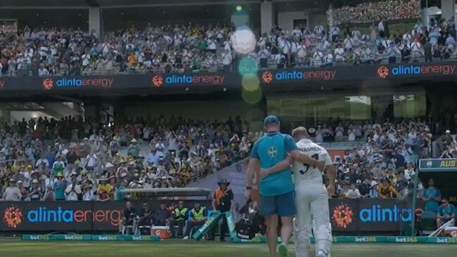 Dave Warner gets a standing ovation on his way off.