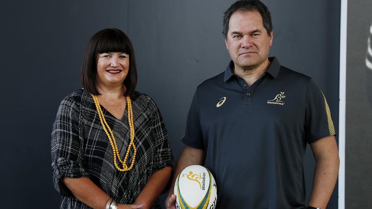 New Wallabies coach Dave Rennie is welcomed by CEO Raelene Castle.