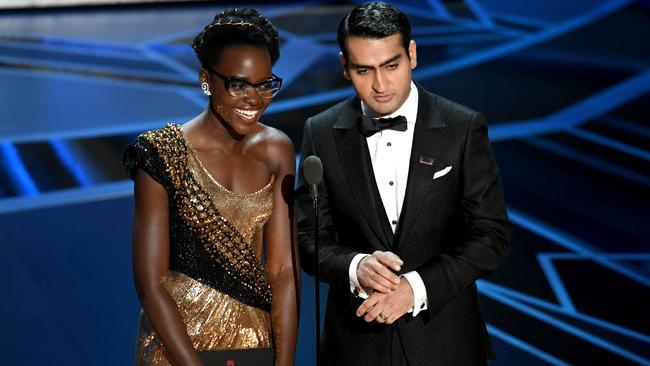 Lupita Nyong'o and Kumail Nanjiani during their presenting duties. Picture: Getty