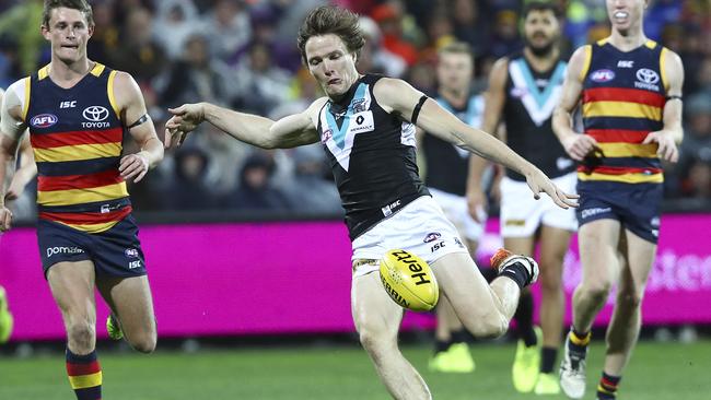 Jared Polec had a damaging left boot for the Power. Picture: Sarah Reed