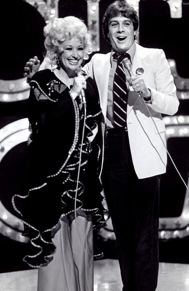 Dolly Parton and Meldrum on Countdown in 1984. Picture: Supplied