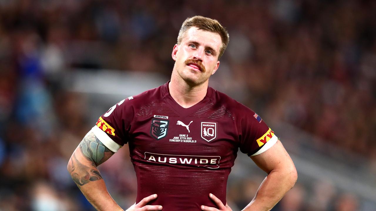 BRISBANE, AUSTRALIA - JUNE 27: Cameron Munster of the Maroons looks on during game two of the 2021 State of Origin series between the Queensland Maroons and the New South Wales Blues at Suncorp Stadium on June 27, 2021 in Brisbane, Australia. (Photo by Chris Hyde/Getty Images)
