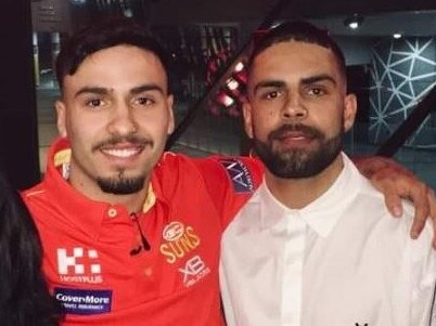 Kobe Rankine ( on right  ) , the brother of Crows AFL footballer Izak Rankine ( on Left ) , has been charged with aggravated assault causing harm of a child or spouse without a weapon over the alleged assault of his 26-weeks pregnant partner at Port Lincoln on July 8. Pictures: Facebook