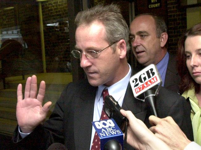 MAY 21, 2003 : Craig Folbigg, estranged husband of Kathleen, accused of murdering four of her children between 1989 & 1999 in Newcastle area, talks to media as he leaves Supreme Court, Darlinghurst in Sydney, 21/05/03 after trial jury found her guilty. Pic Craig Greenhill.NSW / Crime / Murder