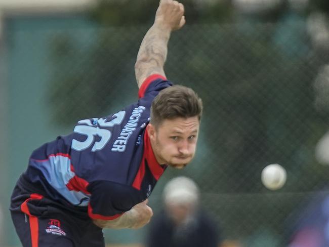 Premier Cricket: Dandenong v St Kilda.  Dandenong bowler Adam McMaster. Picture: Valeriu Campan