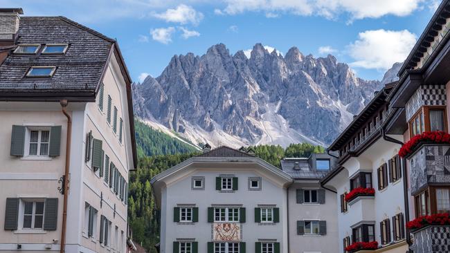 Sinner’s hometown San Candido (Innichen) view with Baranci mountain in the Dolomites, Italy.