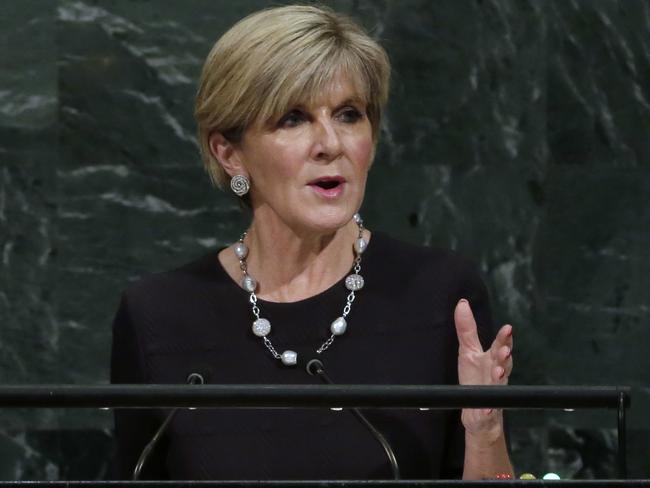 Australian Foreign Minister Julie Bishop. Picture: AP Photo/Richard Drew