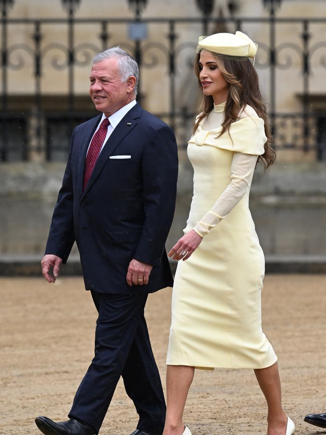 Abdullah II of Jordan and Queen Rania of Jordan in Tamara Ralph Couture. Picture: Jeff Spicer/Getty Images.