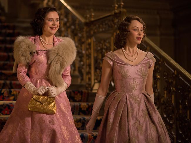 Ready to party with the commoners ... Actor Bel Powley (left) as Princess Margaret and Sarah Gadon as Princess Elizabeth in a scene from film A Royal Night Out.