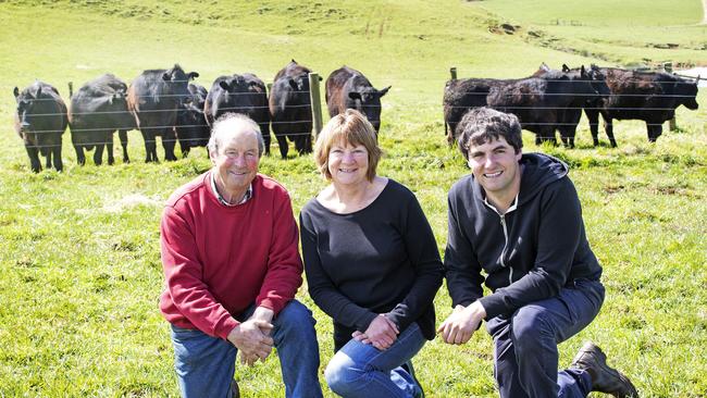 All in the family: Beef farmers Michael, left, Donna and Mitchell Kay at Alcomie in the state’s North-West Picture: Chris Kidd