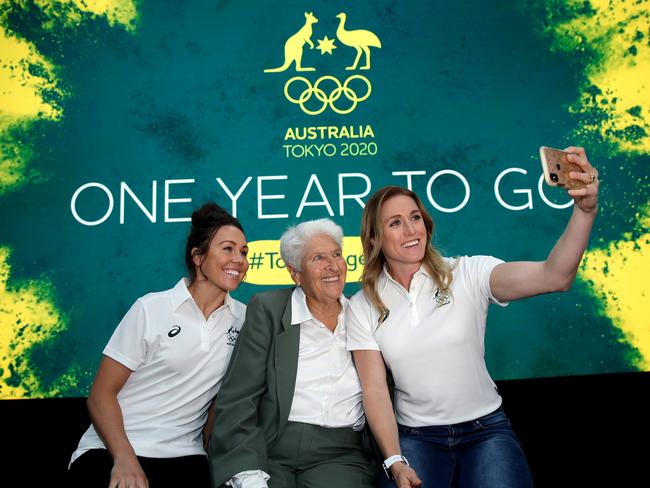 Sally Pearson poses with Chloe Esposito and Dawn Fraser at a promotional event last month. Picture. Phil Hillyard