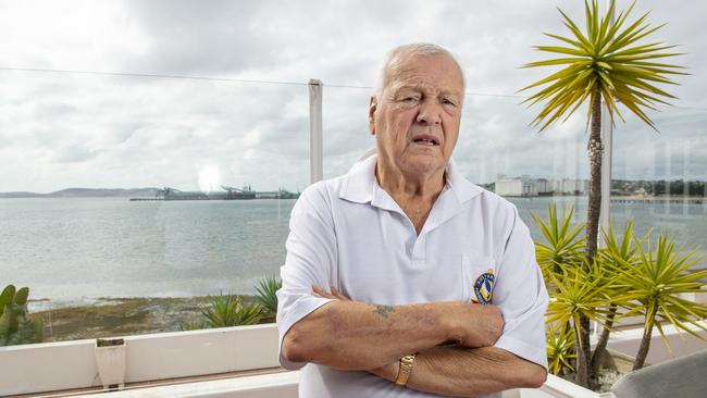 Hagen Stehr on his pool deck at his Port Lincoln home where he keeps an eye the shipping and boating that comes through Port Lincolns main harbour. Picture: Mark Brake