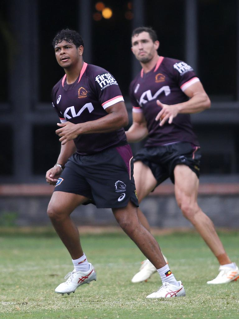 Cobbo trains inside Corey Oates. Picture: Josh Woning