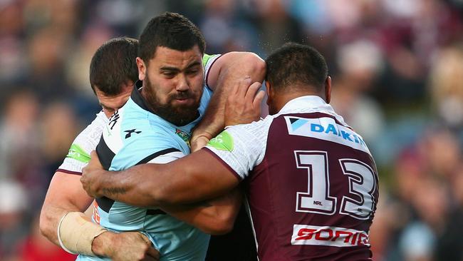 David Fifita takes on Manly during an NRL round match earlier this year.