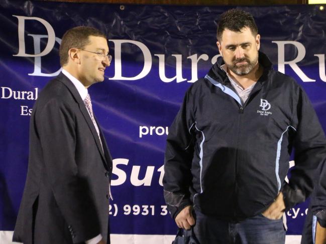 Mr Leeser has also promised $375,000 to upgrade the Dural Park clubhouse if the liberal party is re-elected at next week’s federal election. Pictured with Dural Rugby Club president Patrick O’Neill.