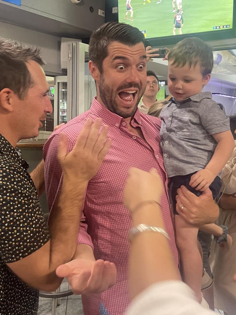 Labor candidate Brent Potter reacts to the Fannie Bay by-election count at the party celebration at the Trailer Boat Club in Fannie Bay. Saturday, August 20, 2022. Picture: Glenn Campbell