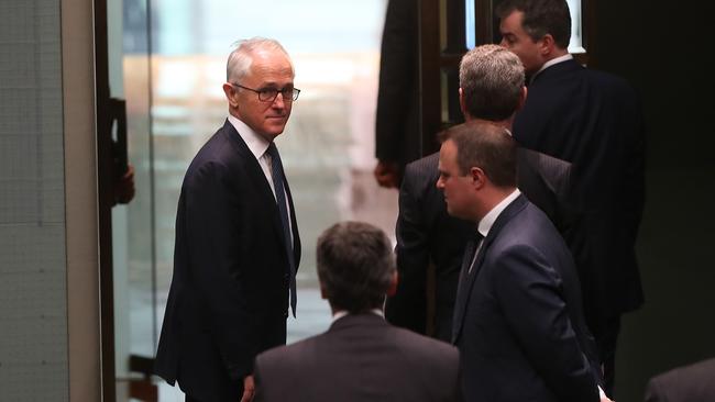 Malcolm Turnbull leaving the House of Representatives Chamber — most likely for the final time as PM — after the vote to adjourn Parliament. Picture: Kym Smith