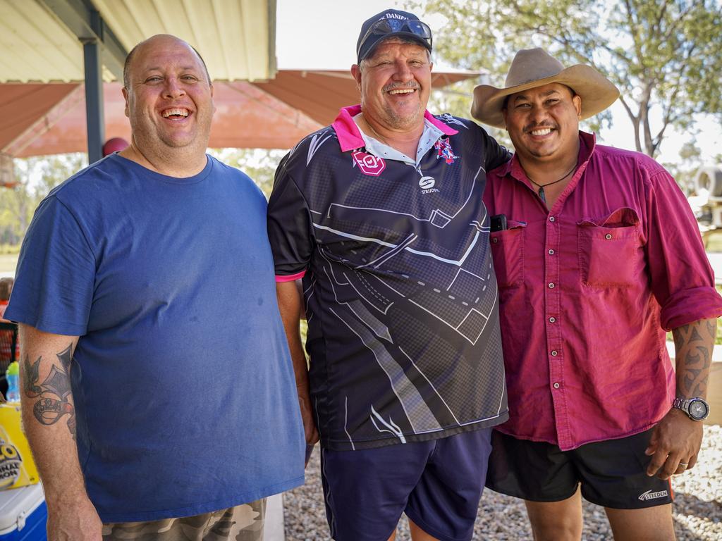 Jason Riley, Guy Ball, and Shawn Womal, all of Coppabella, at the 40th birthday celebrations of Coppabella State School. Picture: Heidi Petith