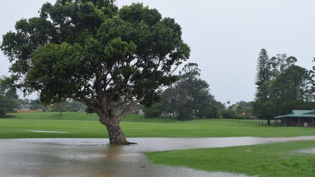 Cricket pitches in the Northern Rivers like Geoff Watt Oval in Alstonville, which was inundated last week, will need time to recover. Picture: Nicholas Rupolo