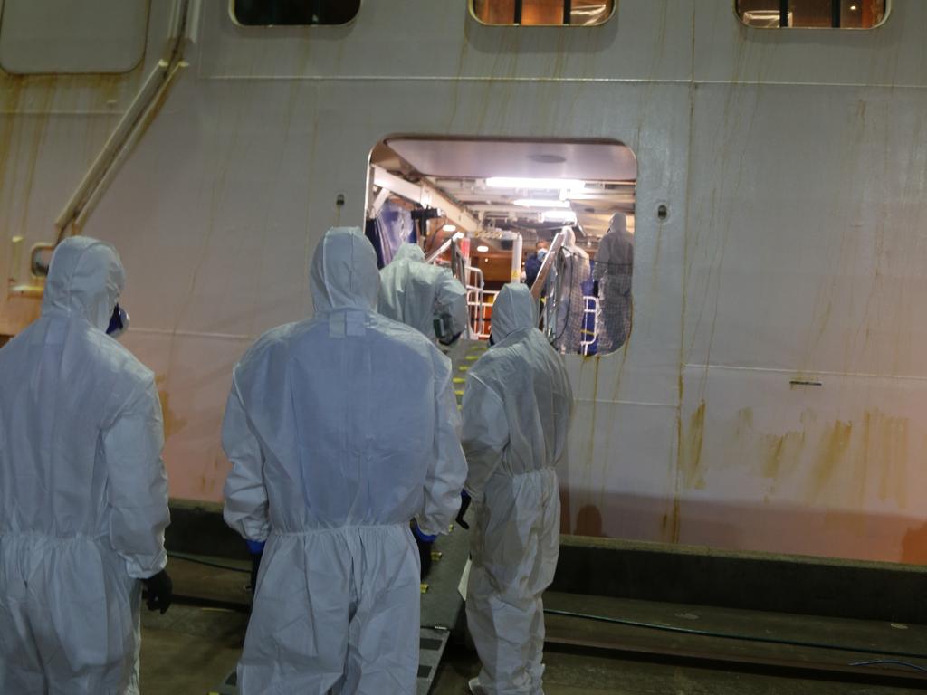 Detectives board the Ruby Princess. Picture: AAP Image/NSW Police