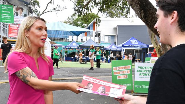 Jonty Bush, Labor’s MP for Cooper, handing out how-to-vote cards at the October election. Picture: John Gass