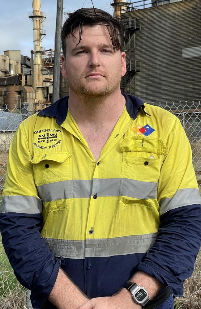 Aaron Neary, an organiser for the Australian Manufacturers Workers Union, spoke on behalf of the striking workers at Plane Creek. Photo: Fergus Gregg