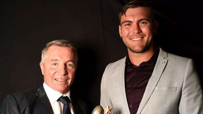 NRL; North Queensland Cowboys Awards Night 2018. Coach's Award Ð Kyle Feldt presented by Coach Paul Green. Picture: Alix Sweeney