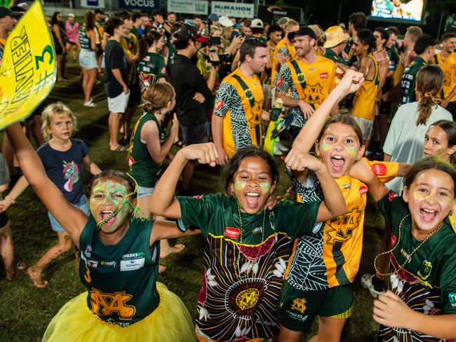 St MaryÃs fans celebrates their win in the 2023-24 NTFL Men's Grand Final between Nightcliff and St Mary's. Picture: Pema Tamang Pakhrin