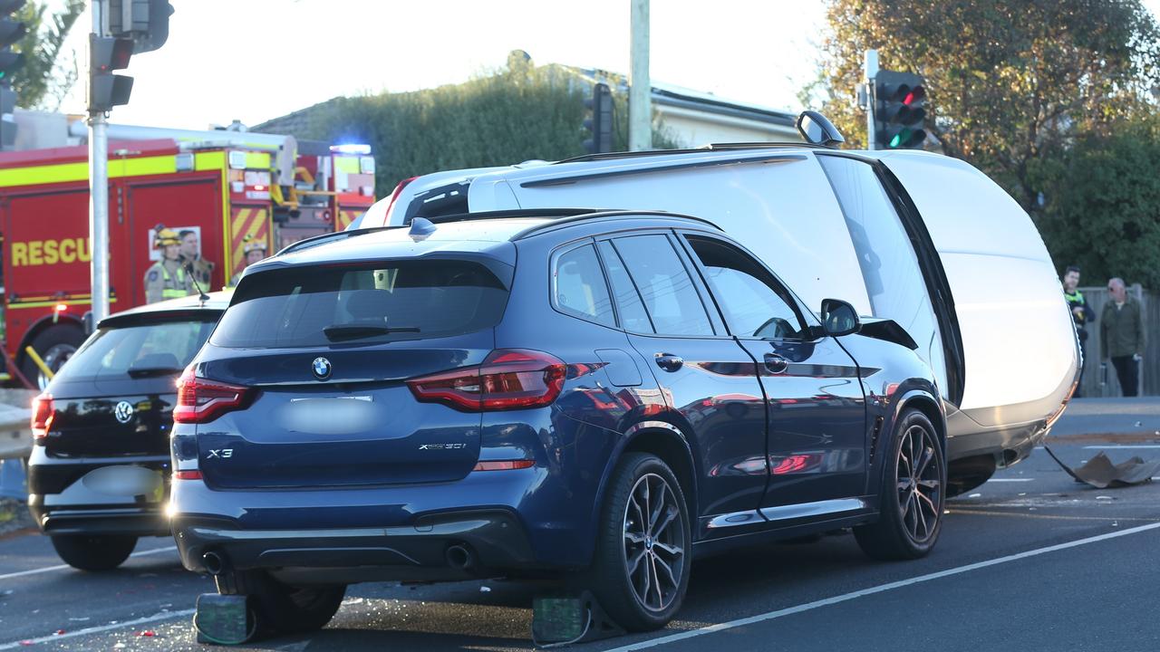 Multiple car crash at junction of Shannon Ave and Fyans Street in Newtown. Picture: Alan Barber