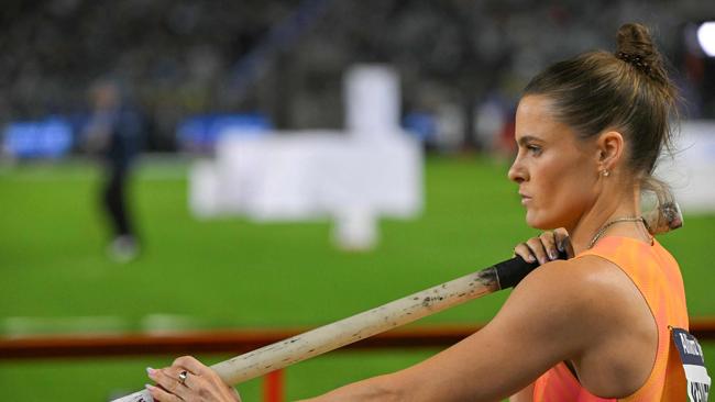 Australia's Nina Kennedy prepares to compete in the Women's Pole Vault final of the Memorial Van Damme Diamond League athletics finals at the Roi Baudouin Stadium in Brussels on September 14, 2024. (Photo by NICOLAS TUCAT / AFP)