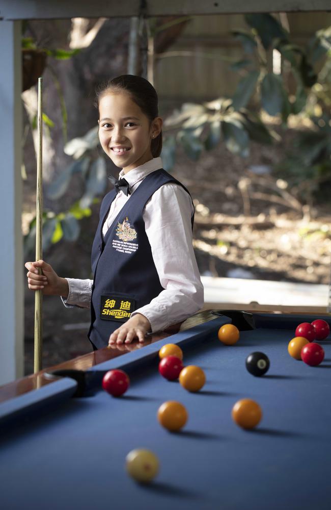 Lilly Meldrum, then aged 11, practising on her back deck in Kenmore.