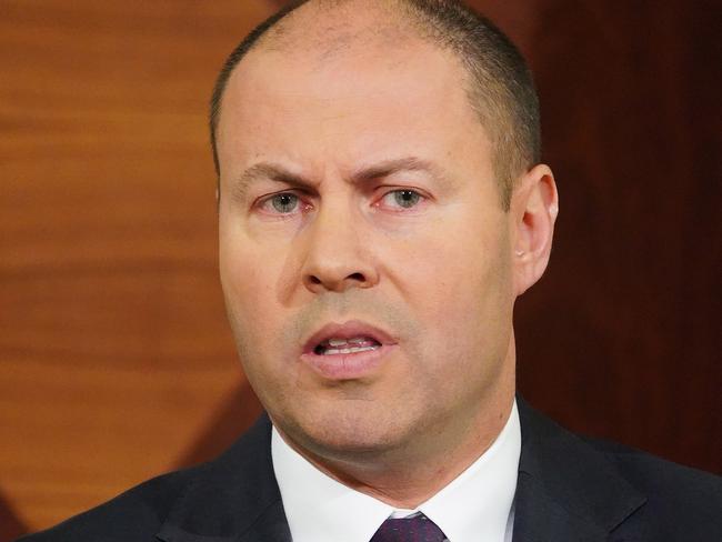 Federal Treasurer Josh Frydenberg speaks to the media during a press conference in Melbourne, Tuesday, June 4, 2019. The Treasurer is calling on all banks to pass on the full interest rate cut handed down by the RBA. (AAP Image/Stefan Postles) NO ARCHIVING