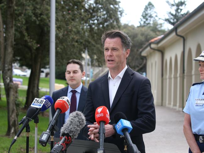 Chris Minns addresses the media in a press conference at Bondi to comment on the anti-Semitic vandalism of property that occurred overnight in Woollahra. Picture: NewsWire / Gaye Gerard