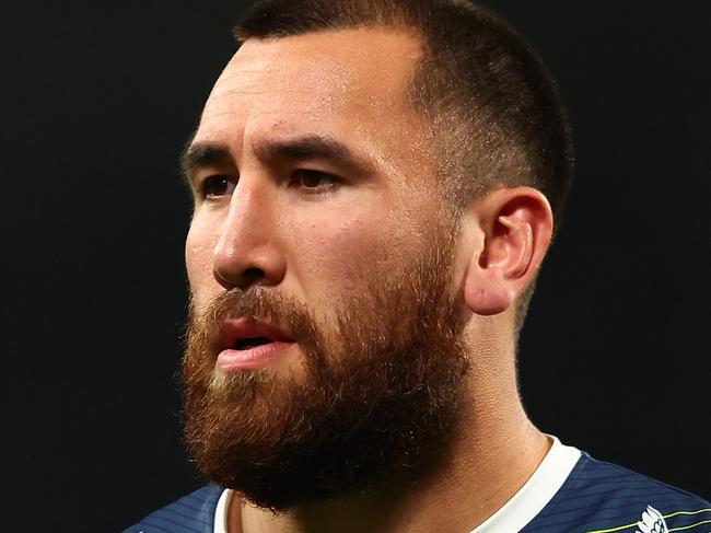 MELBOURNE, AUSTRALIA - APRIL 25: Nelson Asofa-Solomona of the Storm warms up prior to the round eight NRL match between Melbourne Storm and New Zealand Warriors at AAMI Park on April 25, 2023 in Melbourne, Australia. (Photo by Graham Denholm/Getty Images)