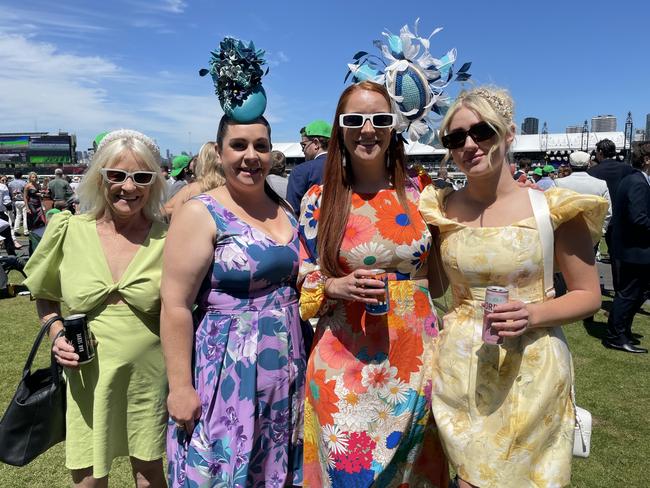 Claire M, Clare B, Bec B and Tracy H at the 2024 Oaks Day. Picture: Himangi Singh.